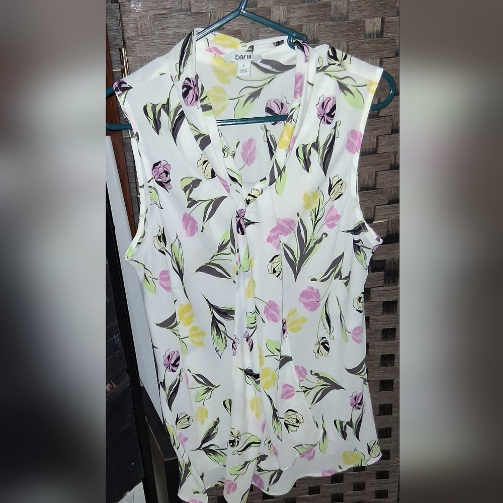 Bar III Floral Sleeveless Blouse - White, Pink, Yellow